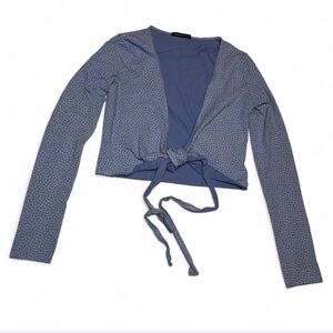 Brandy Melville Blue Long Sleeve Tie-Front floral Top